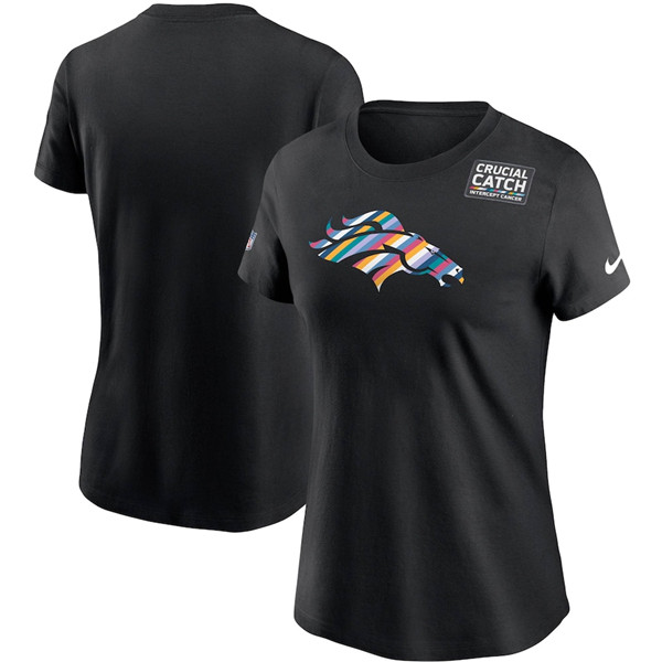 Women's Denver Broncos Black Sideline Crucial Catch Performance T-Shirt 2020(Run Small)